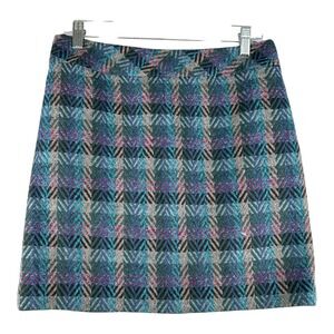 L.L. Bean Wool Blend Lined Skirt Womens Size 4 Herringbone Plaid Career Fall
